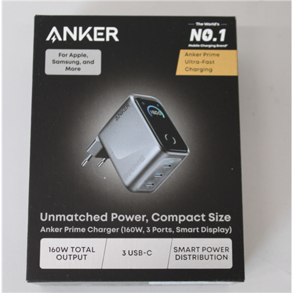 SALE OUT. Anker Prime Charger, 3 Ports, Silver , Anker Prime Charger, 3 Ports, 160W, Silver , DEMO