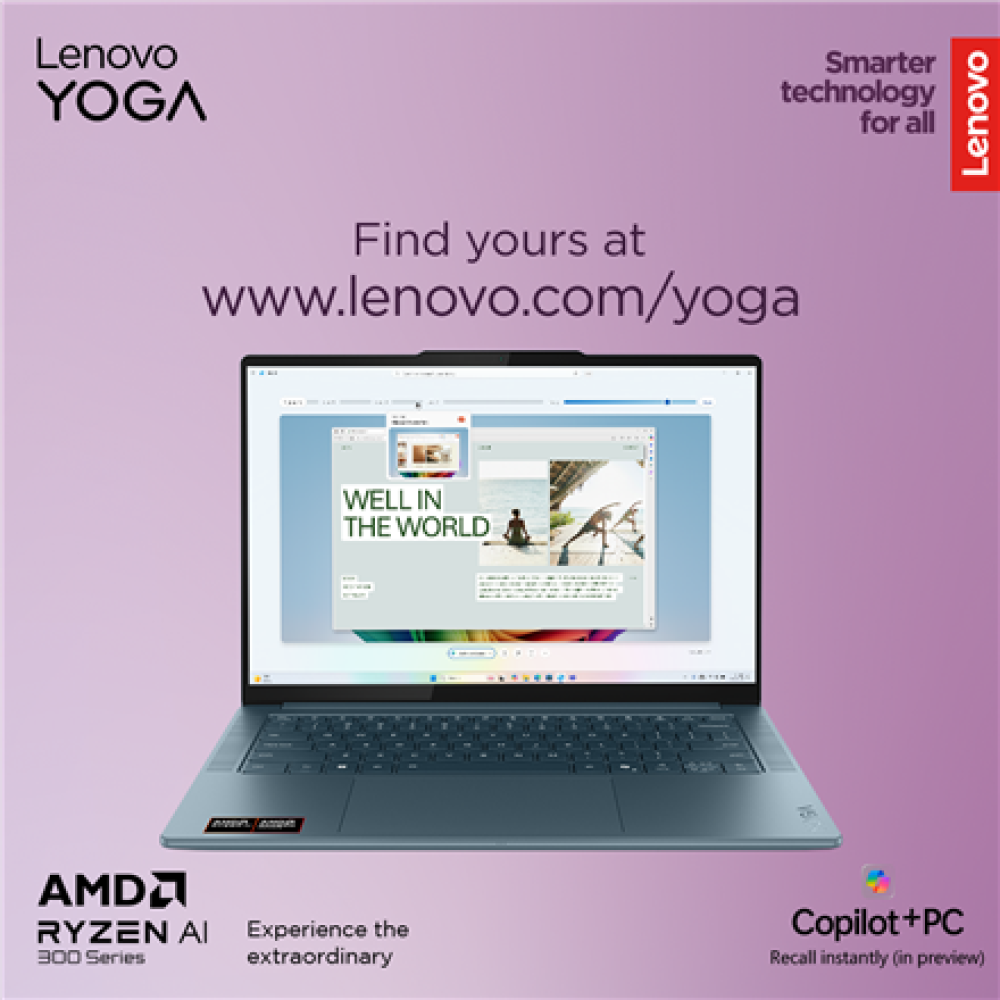 Lenovo Yoga Pro 7 14AKP10 , Tidal Teal , 14.5 , OLED , 3K , 2944 x 1840 pixels , Glossy , AMD Ryzen AI 7 , 350 , 32 GB , Soldered LPDDR5x , Solid-state drive capacity 1000 GB , AMD Radeon 860M Graphics , Windows 11 Home , 802.11be , Bluetooth version 5.4 