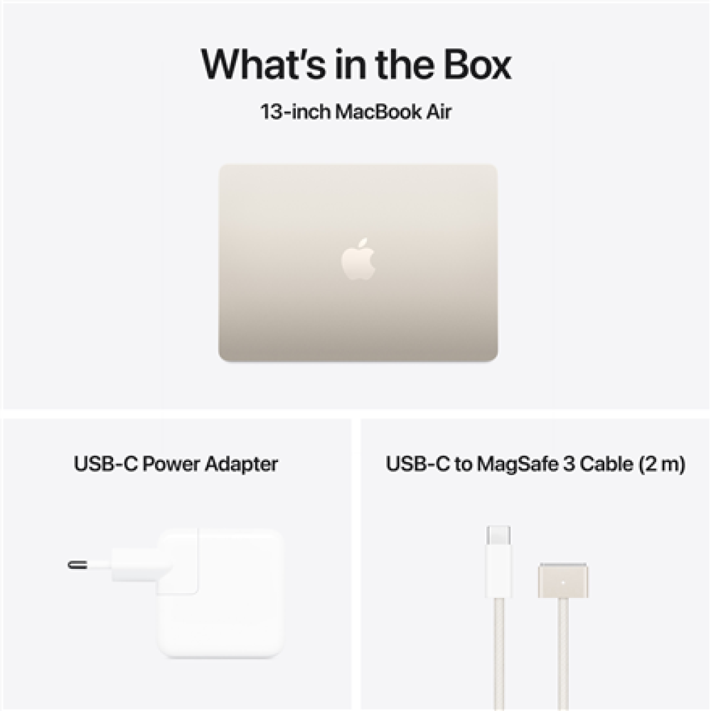 Apple MacBook , Air , Starlight , 13 , IPS , 2560 x 1664 pixels , Apple M4 , 16 GB , Solid-state drive capacity 256 GB , Apple M4 chip 10-core CPU/8-core GPU , macOS , 802.11ax , Bluetooth version 5.0 , Keyboard language English , Keyboard backlit , Warra