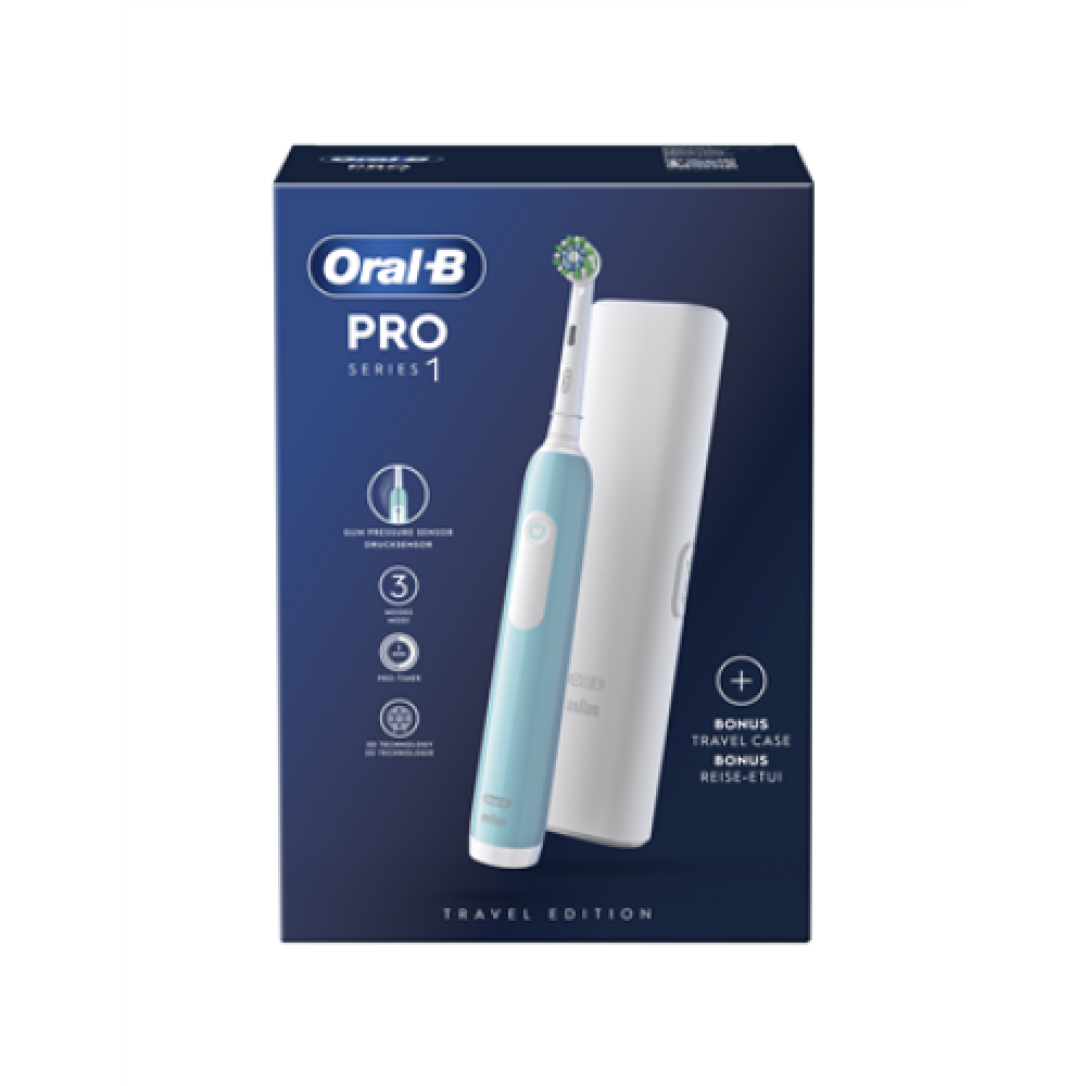 Oral-B , Electric Toothbrush with Travel Case , Pro Series 1 , Rechargeable , For adults , Number of brush heads included 1 , Number of teeth brushing modes 3 , Caribbean Blue