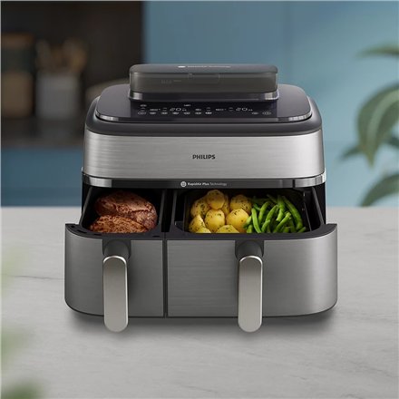 Philips Dual Basket Airfryer , NA555/00 5000 series , Power 2750 W , Capacity 9 L , RapidAir Plus , Silver
