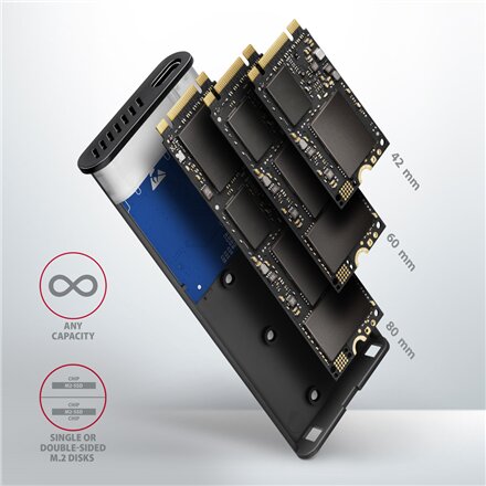 AXAGON External USB-C 3.2 Gen 2 metal box for M.2 NVMe & SATA SSD disks , EEM2-SB2