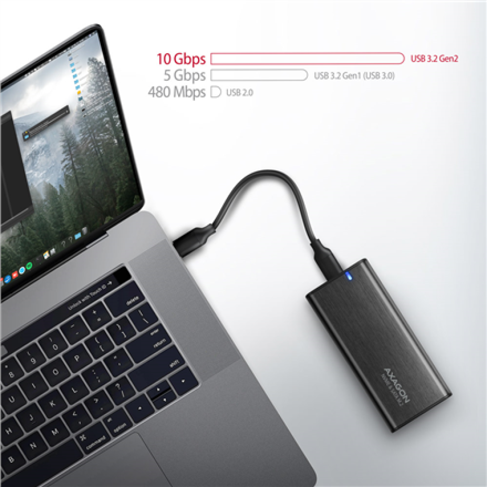 AXAGON External USB-C 3.2 Gen 2 metal box for M.2 NVMe & SATA SSD disks , EEM2-SB2