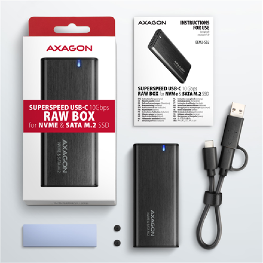 AXAGON External USB-C 3.2 Gen 2 metal box for M.2 NVMe & SATA SSD disks , EEM2-SB2