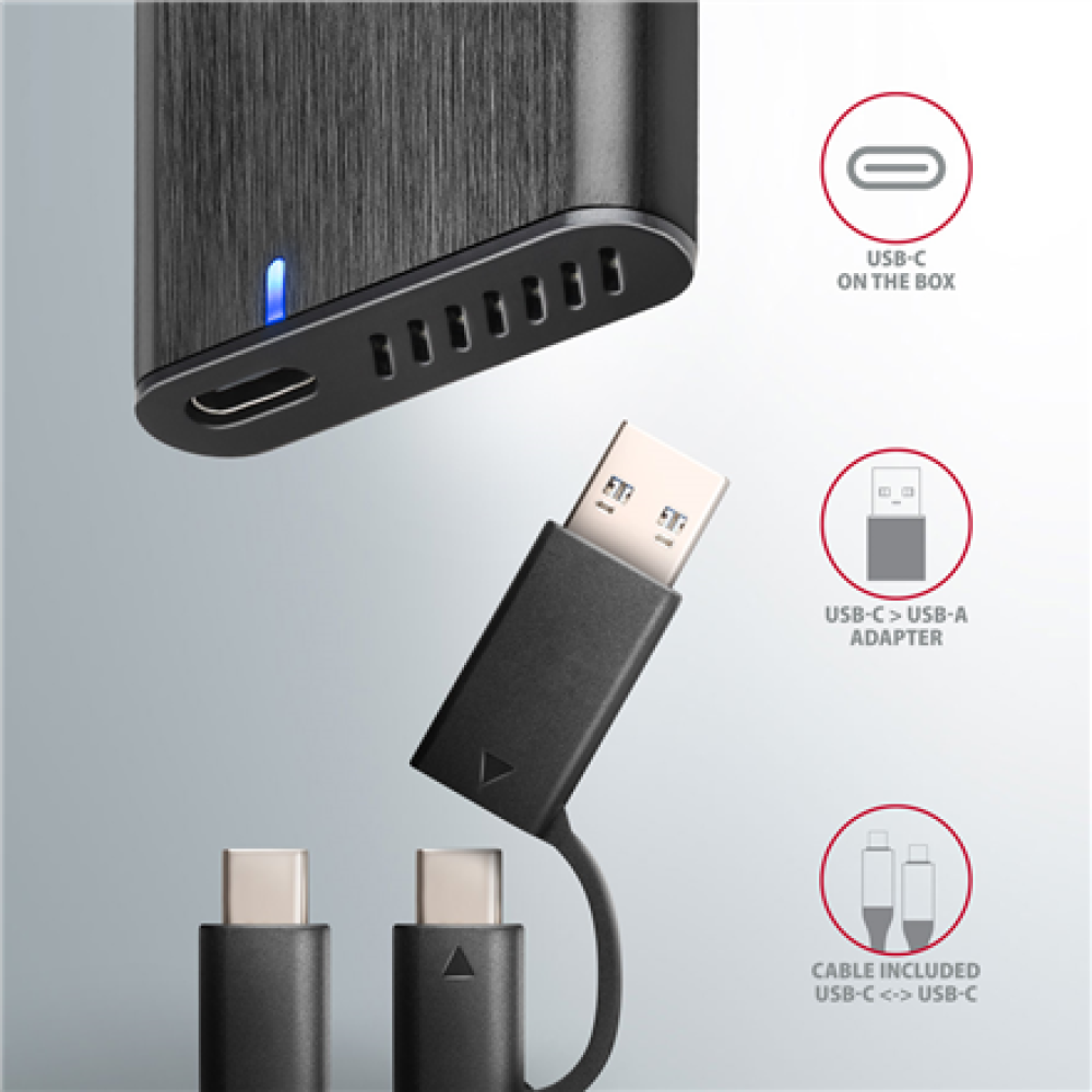 AXAGON External USB-C 3.2 Gen 2 metal box for M.2 NVMe & SATA SSD disks , EEM2-SB2