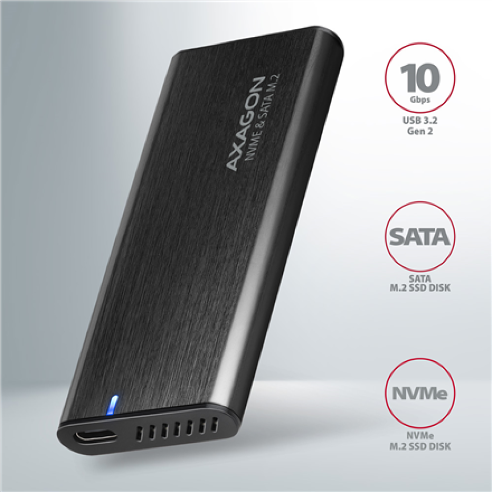 AXAGON External USB-C 3.2 Gen 2 metal box for M.2 NVMe & SATA SSD disks , EEM2-SB2