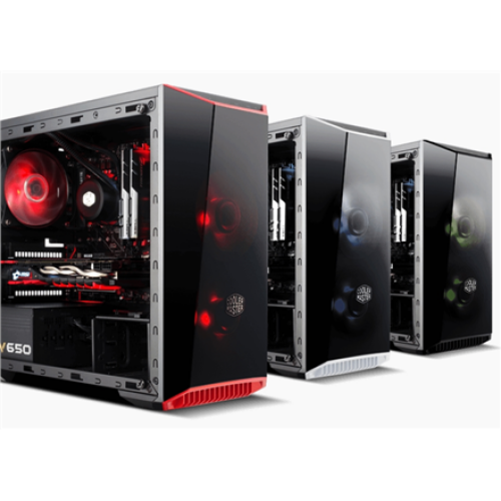 Cooler Master MasterBox Lite 3.1 TG with DarkMirror Front Panel, Side window, Black + three custom Trim Colors (Black, Silver, Red; included in the box), Micro ATX, Power supply included No