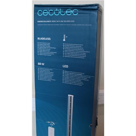 SALE OUT. EnergySilence 9890 Skyline Bladeless , Tower Fan , Stand Fan , 50 W , Diameter 23 cm , Number of speeds 3 , Oscillation , Timer , Remote control , Grey/White , DAMAGED PACKAGING