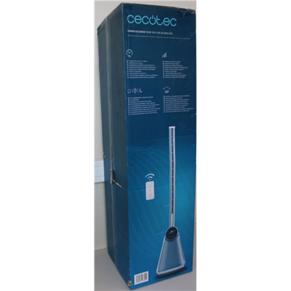 SALE OUT. EnergySilence 9890 Skyline Bladeless , Tower Fan , Stand Fan , 50 W , Diameter 23 cm , Number of speeds 3 , Oscillation , Timer , Remote control , Grey/White , DAMAGED PACKAGING
