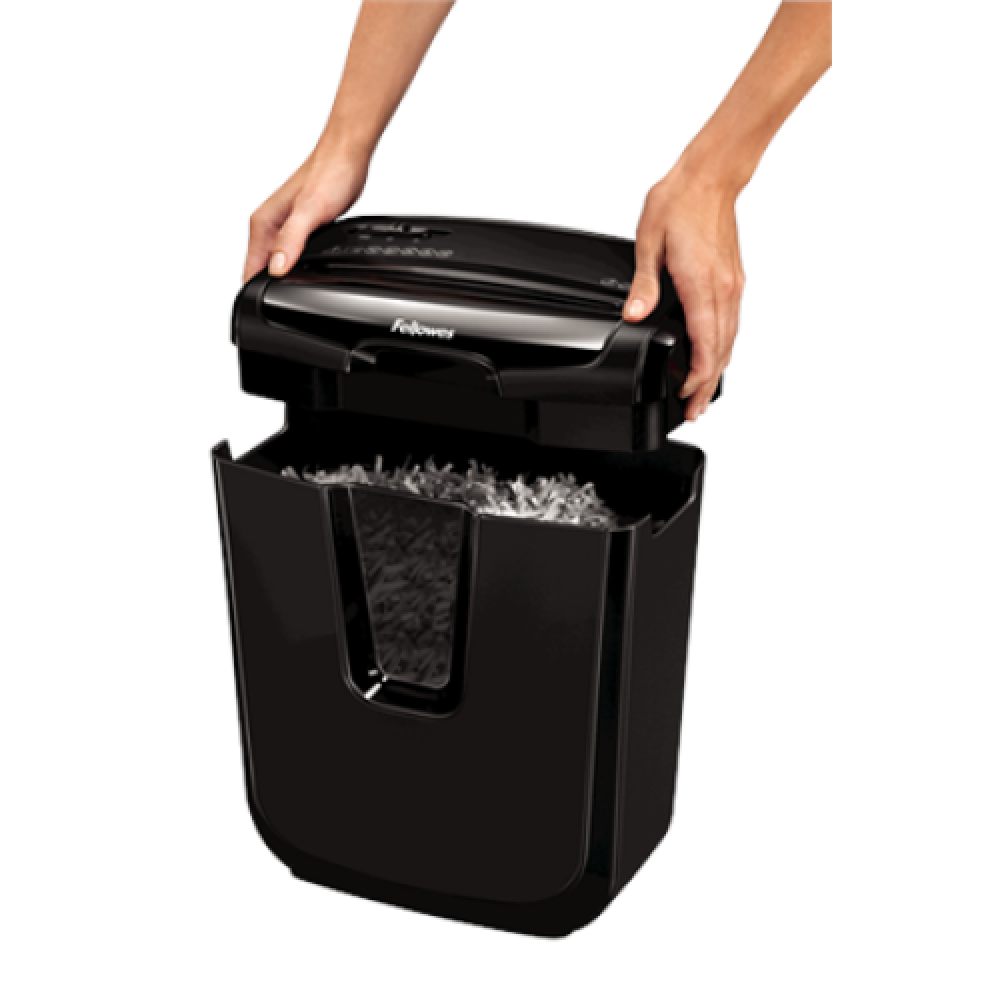 Fellowes Shredder M-7C Black, 14 L, Paper shredding, Credit cards shredding, Paper handling standard/output Shreds 7 sheets per pass into 4x35mm cross-cut particles (Security Level P-4), Traditional