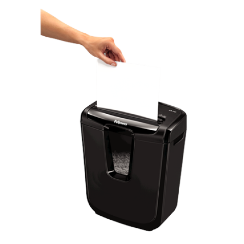 Fellowes Shredder M-7C Black, 14 L, Paper shredding, Credit cards shredding, Paper handling standard/output Shreds 7 sheets per pass into 4x35mm cross-cut particles (Security Level P-4), Traditional