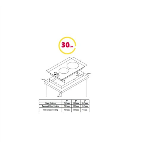 Simfer , Hob , H3.201.TGRSP , Gas on glass , Number of burners/cooking zones 2 , Rotary knobs , Black