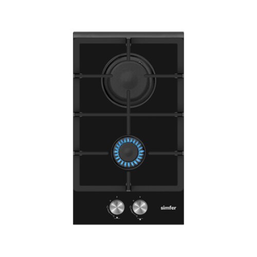 Simfer , Hob , H3.201.TGRSP , Gas on glass , Number of burners/cooking zones 2 , Rotary knobs , Black