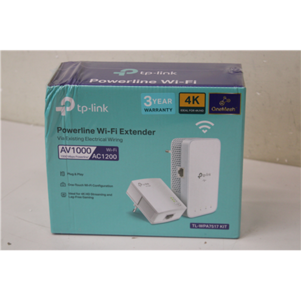 SALE OUT. TP-LINK Gigabit Powerline Kit , TL-WPA7517 , 10/100/1000 Mbit/s , Ethernet LAN (RJ-45) ports 1+1 , 802.11ac , 2GHz/5GHz , Wi-Fi data rate (max) 300+433 Mbit/s , DAMAGED PACKAGING