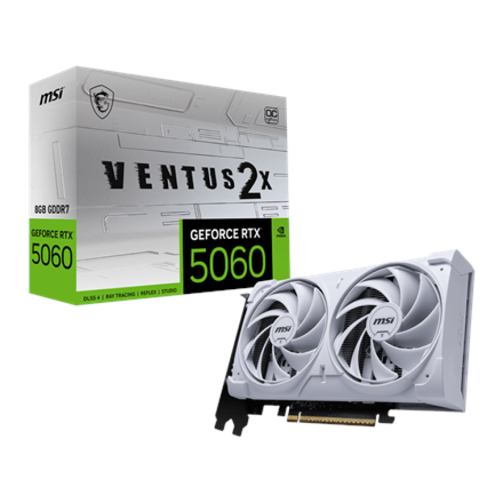 MSI GeForce RTX 5060 8G VENTUS 2X OC WHITE , NVIDIA , 8 GB , GeForce RTX 5060 , GDDR7 , HDMI ports quantity 1 , PCI Express Gen 5 x16 (uses x8)