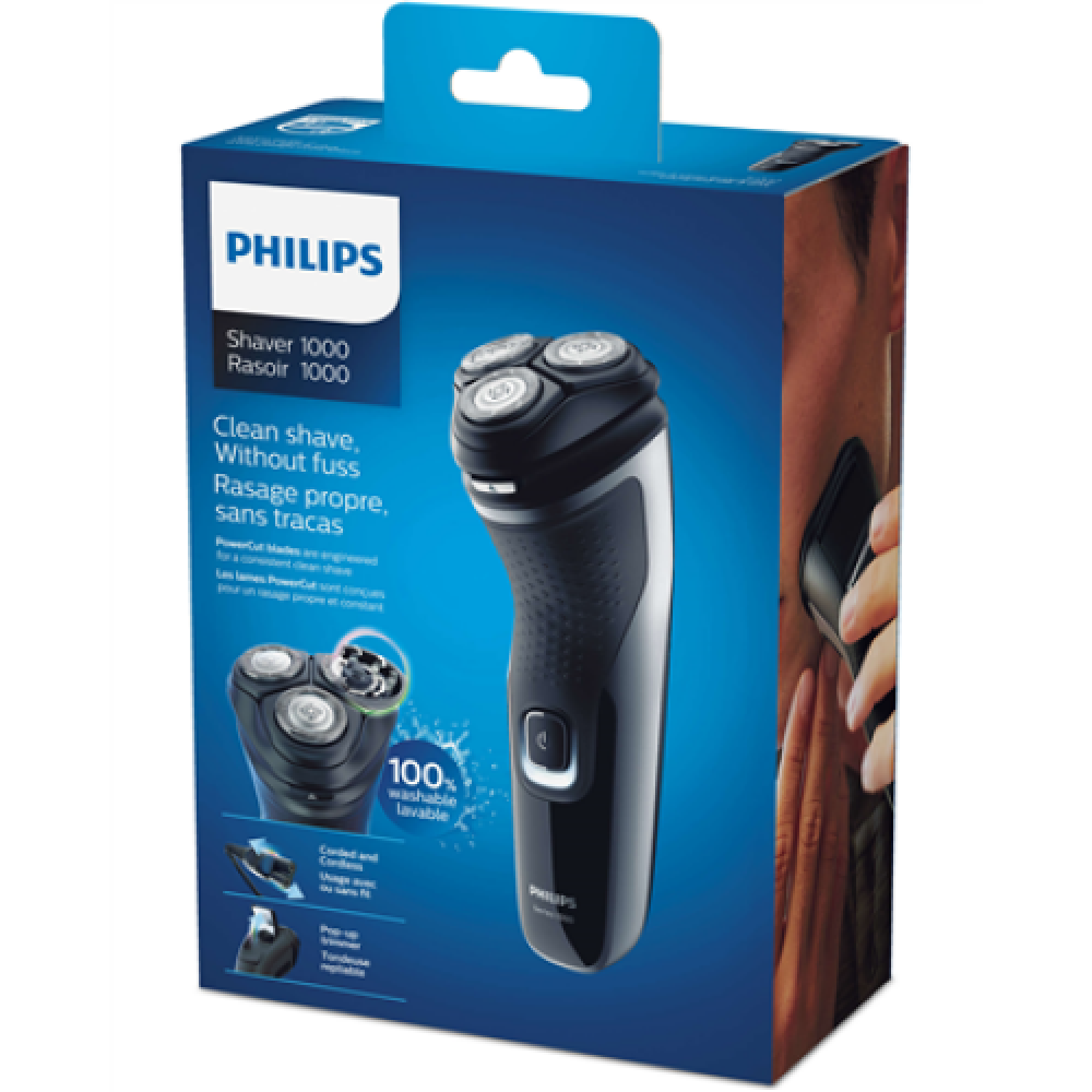 Philips Shaver S1332/41 Charging time 1 h, NiMH, Number of shaver heads/blades 3, Black, Cord or Cordless