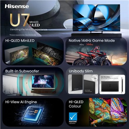 Hisense ULED MiniLED TV , 65U7SE , 65 , Smart TV , VIDAA OS , UHD , Black