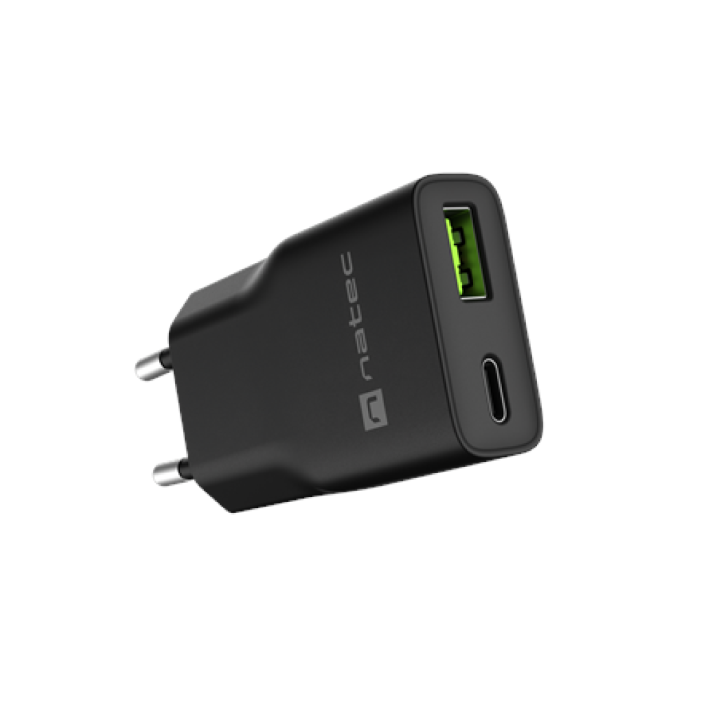 Natec Ribera USB Charger Gan Slim USB 1X USB-A + 1X USB-C 20W , NUC-2377