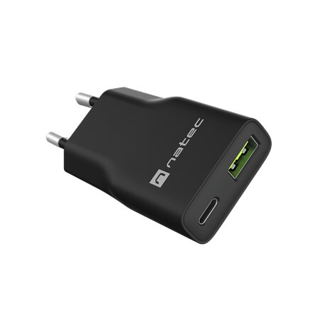 Natec Ribera USB Charger Gan Slim USB 1X USB-A + 1X USB-C 20W , NUC-2377