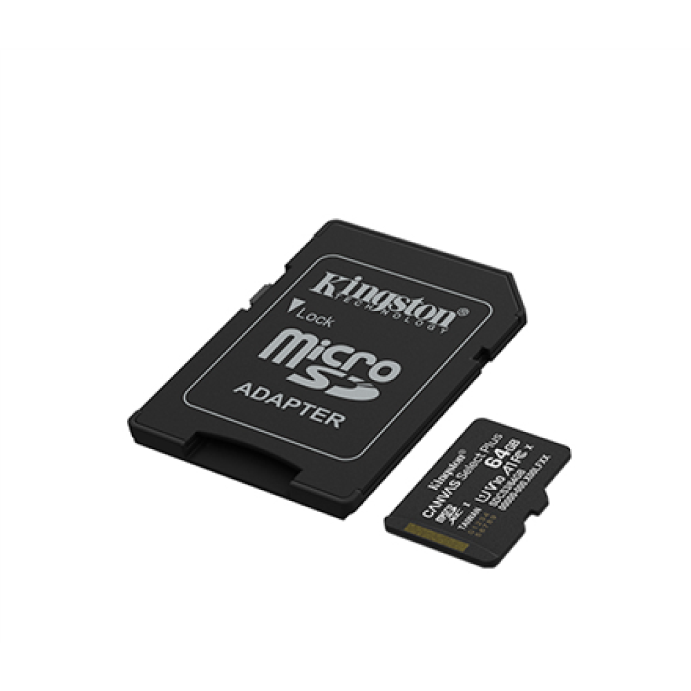 Kingston Canvas Select Plus , 64 GB , microSD , Flash memory class Class 10, UHS-I, U1/U3, video class 10/30, A1