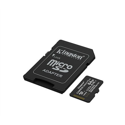Kingston Canvas Select Plus , 64 GB , microSD , Flash memory class Class 10, UHS-I, U1/U3, video class 10/30, A1