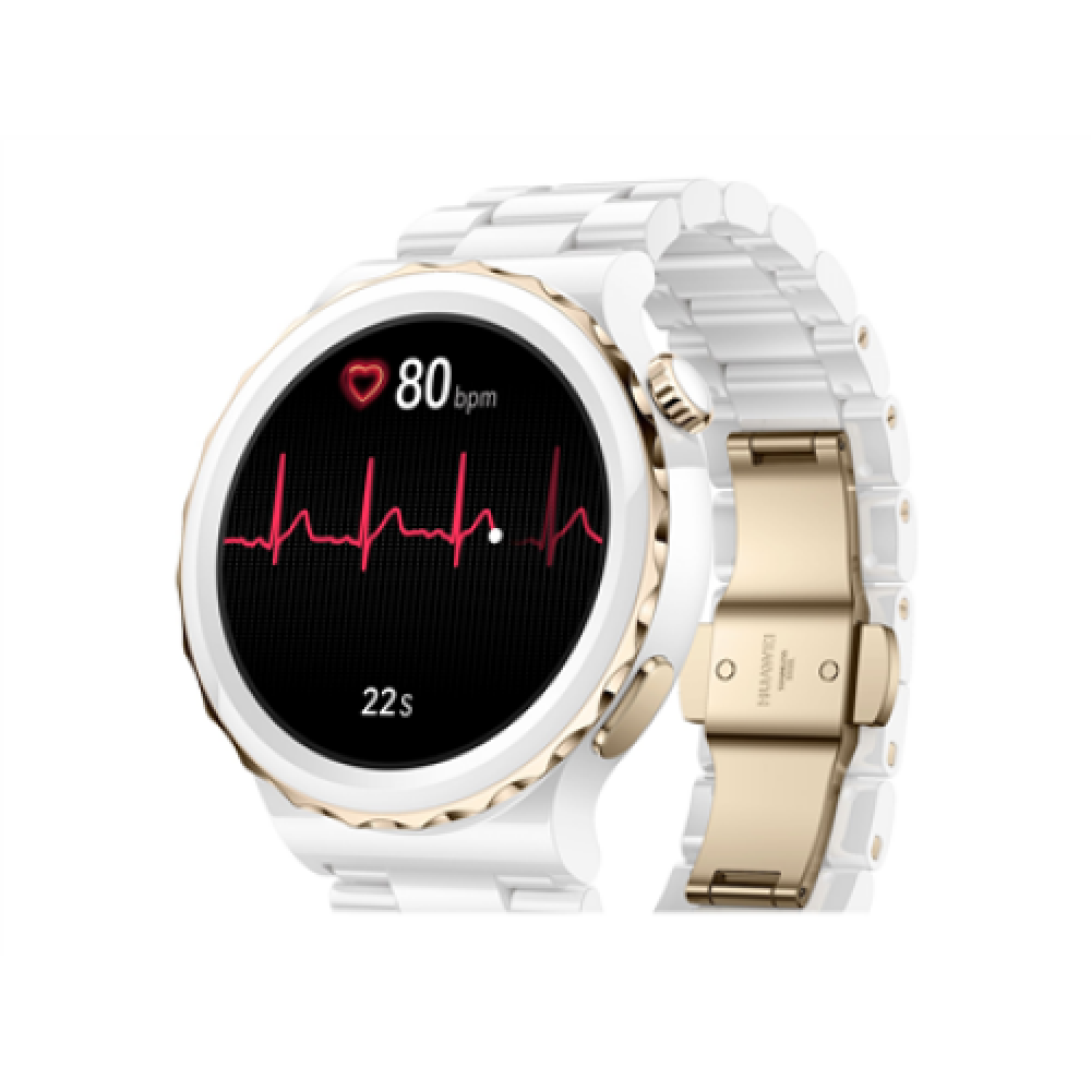 Huawei WATCH GT 3 Pro (43 mm) Smart watch GPS (satellite) AMOLED Touchscreen Activity monitoring 24/7 Waterproof Bluetooth Dustproof, Waterproof White Ceramic Case with White Ceramic Strap, Frigga-B19T