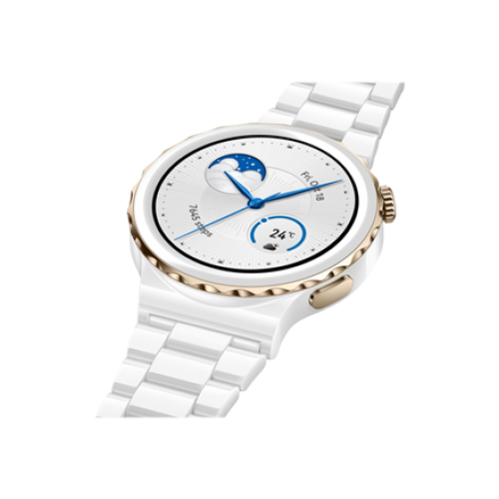 Huawei WATCH GT 3 Pro (43 mm) Smart watch GPS (satellite) AMOLED Touchscreen Activity monitoring 24/7 Waterproof Bluetooth Dustproof, Waterproof White Ceramic Case with White Ceramic Strap, Frigga-B19T