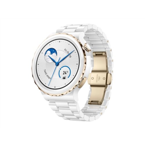 Huawei WATCH GT 3 Pro (43 mm) Smart watch GPS (satellite) AMOLED Touchscreen Activity monitoring 24/7 Waterproof Bluetooth Dustproof, Waterproof White Ceramic Case with White Ceramic Strap, Frigga-B19T