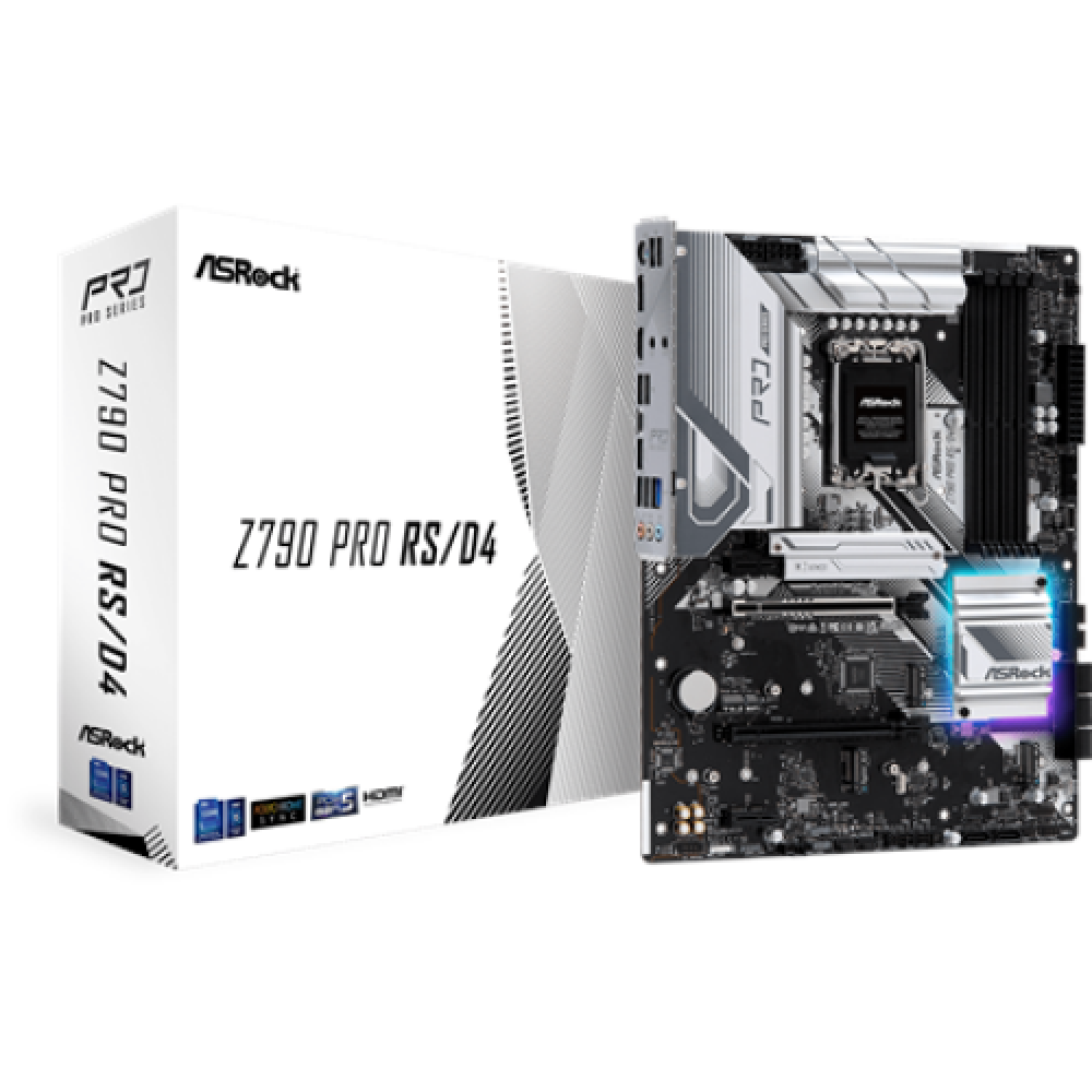 ASRock , Z790 PRO RS/D4 , Processor family Intel , Processor socket LGA1700 , DDR4 DIMM , Memory slots 4 , Supported hard disk drive interfaces SATA, M.2 , Number of SATA connectors 8 , Chipset Intel Z790 , ATX