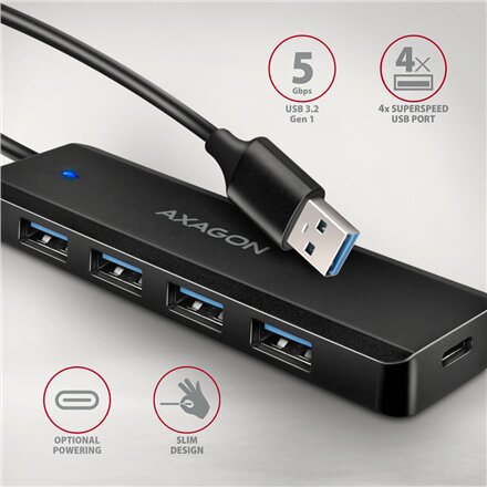 AXAGON Travel four-port USB-A 5Gbps hub , HUE-C1A