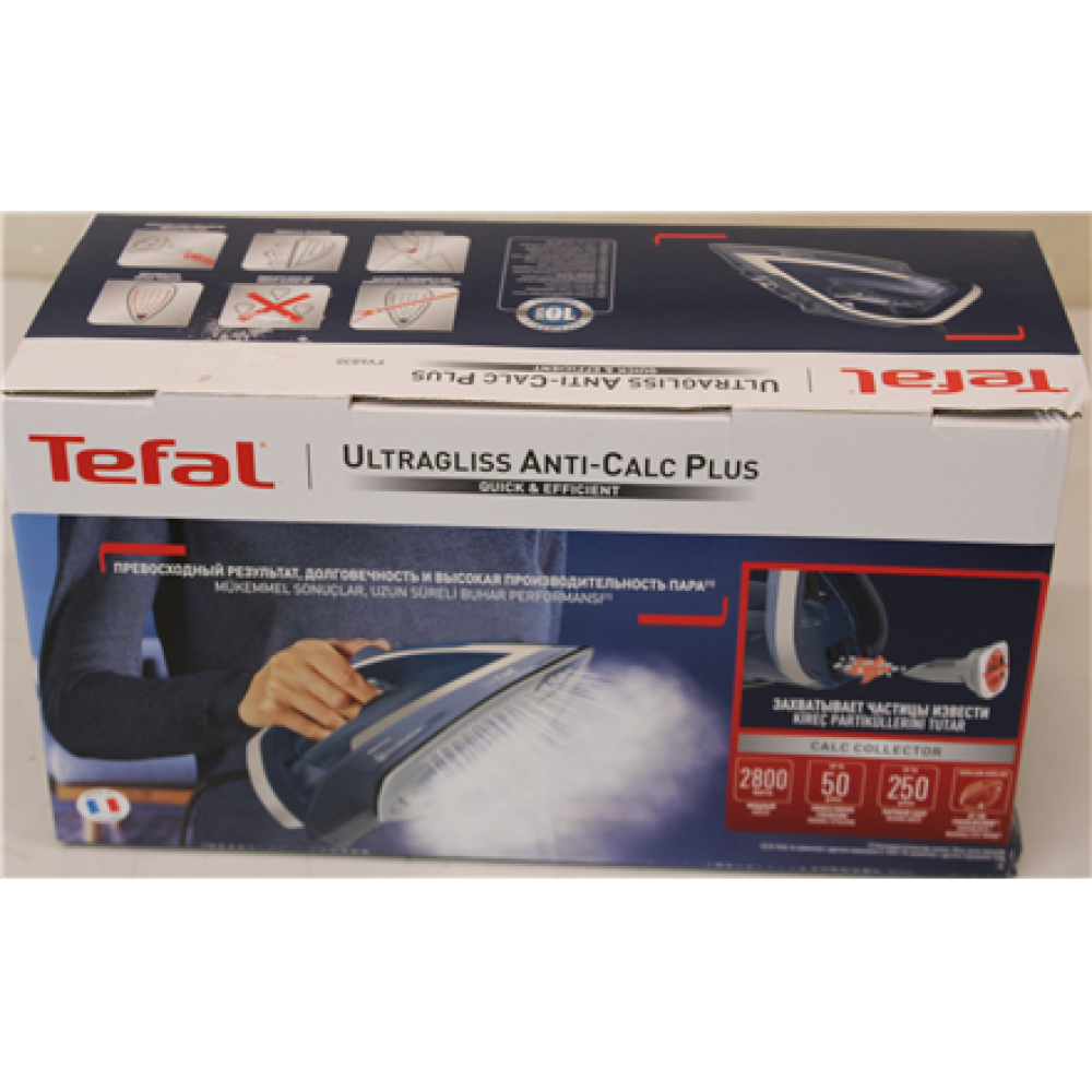 SALE OUT. TEFAL FV6830E0 Steam Iron, Water Tank 0.27 L, Countinuous Steam 50 g/min, Silver/Blue TEFAL Steam Iron FV6830E0 Steam Iron 2800 W Water tank capacity 270 ml Continuous steam 50 g/min Silver/Blue DAMAGED PACKAGING