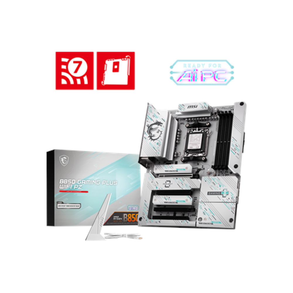 MSI B850 GAMING PLUS WIFI PZ , Processor family AMD B850 , Processor socket AM5 , DDR5 , Supported hard disk drive interfaces SATA, M.2 , Number of SATA connectors 4