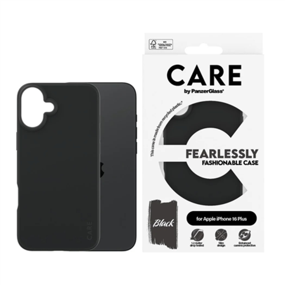 CARE by PanzerGlass Case Fashion , Back protection , Apple , iPhone 16 Plus , Recycled plastic , Black