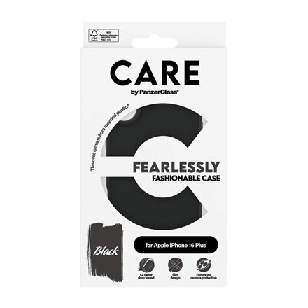 CARE by PanzerGlass Case Fashion , Back protection , Apple , iPhone 16 Plus , Recycled plastic , Black