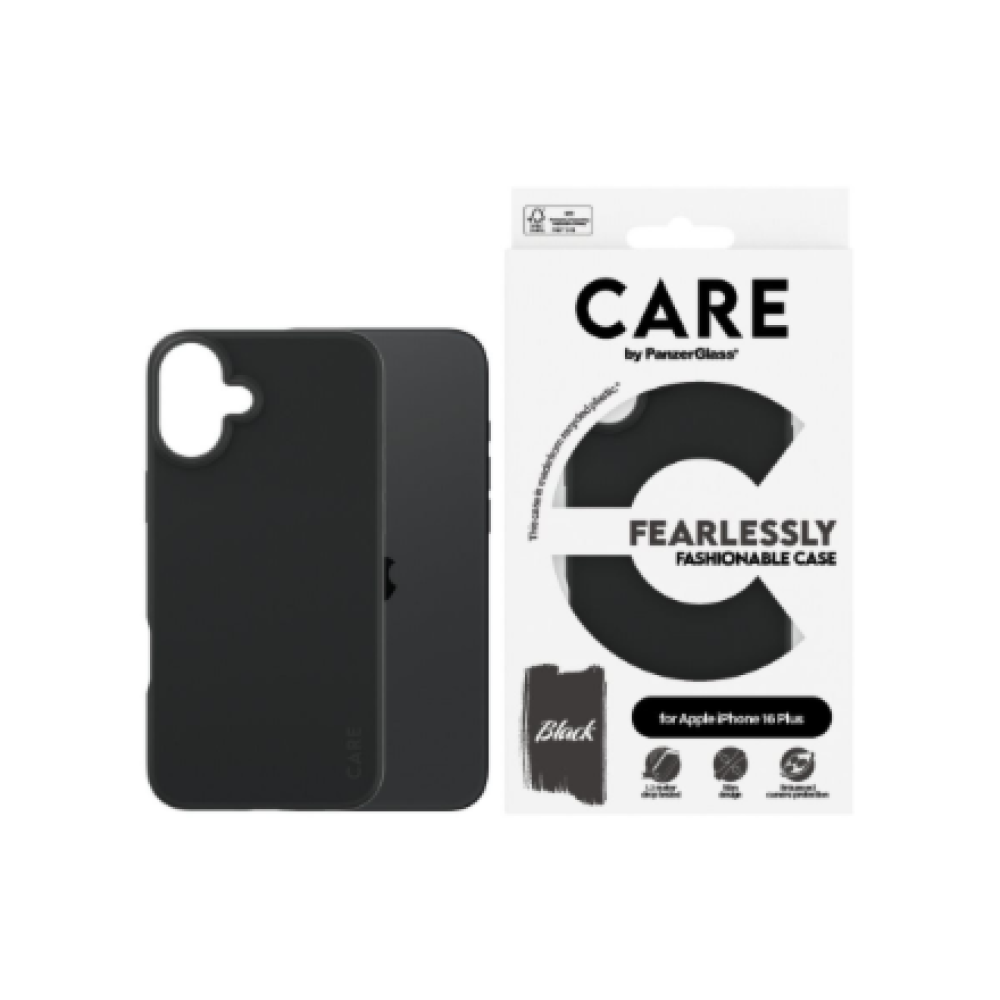 CARE by PanzerGlass Case Fashion , Back protection , Apple , iPhone 16 Plus , Recycled plastic , Black