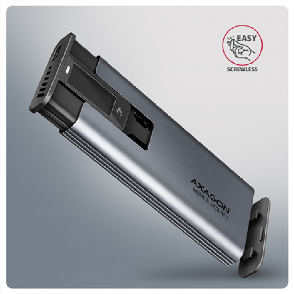 AXAGON External USB-C 10Gbps metal box with info display for M.2 NVMe and SATA SSD , EEM2-SD2