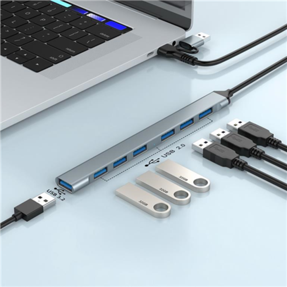 Gembird 7-port USB hub (1x USB 3.2 + 6x USB 2.0), USB-A + USB-C, Silver , UHB-ACM-U3P1U2P6-01