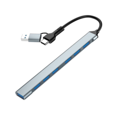 Gembird 7-port USB hub (1x USB 3.2 + 6x USB 2.0), USB-A + USB-C, Silver , UHB-ACM-U3P1U2P6-01