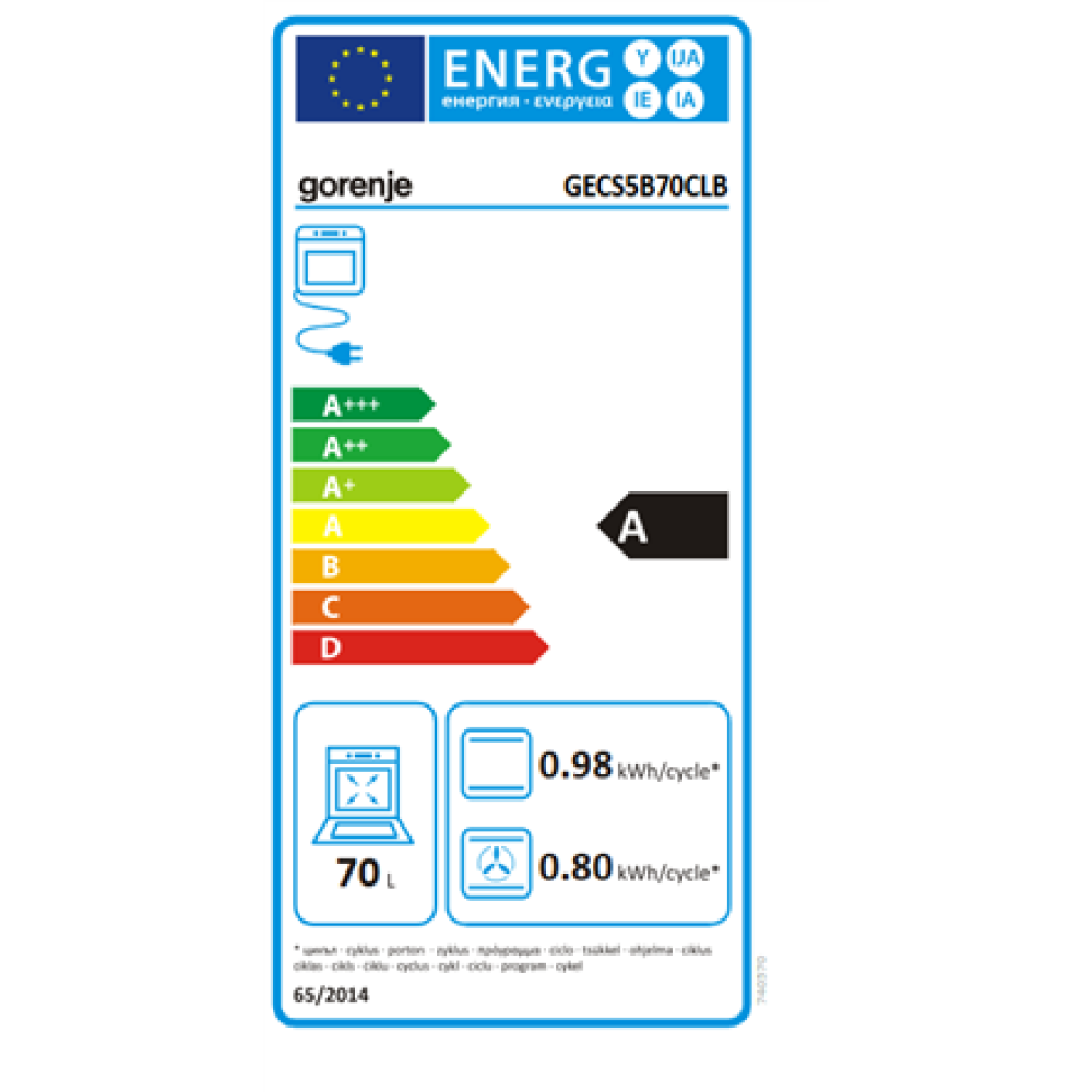 Gorenje Cooker , GECS5B70CLB , Hob type Vitroceramic , Oven type Electric , Black , Width 50 cm , Depth 59.4 cm , 70 L