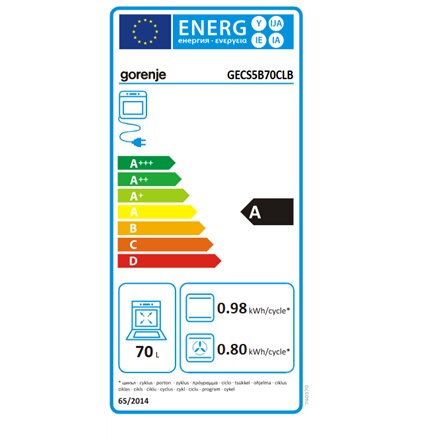 Gorenje Cooker , GECS5B70CLB , Hob type Vitroceramic , Oven type Electric , Black , Width 50 cm , Depth 59.4 cm , Energy efficiency class A , 70 L