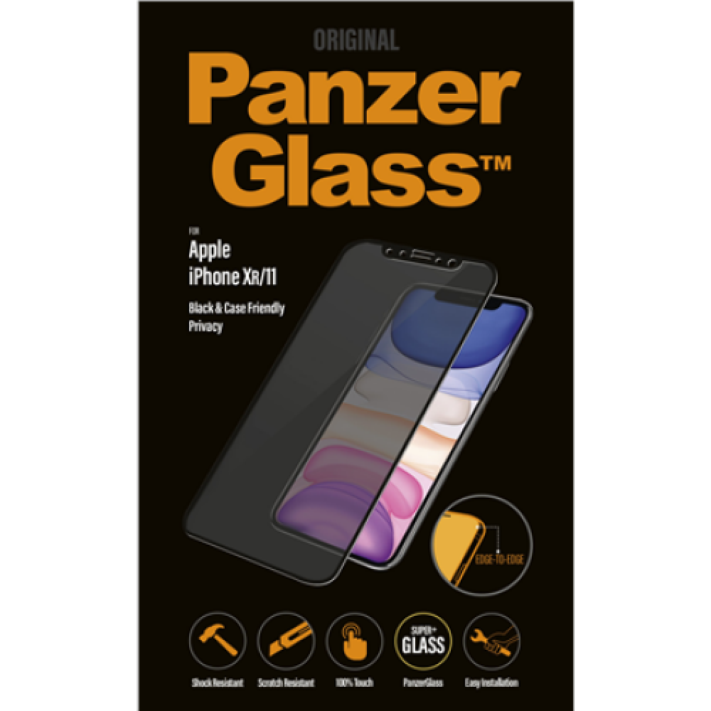 PanzerGlass , P2665 , Screen protector , Apple , iPhone Xr/11 , Tempered glass , Black , Confidentiality filter; Full frame coverage; Anti-shatter film (holds the glass together and protects against glass shards in case of breakage); Case Friendly – compa