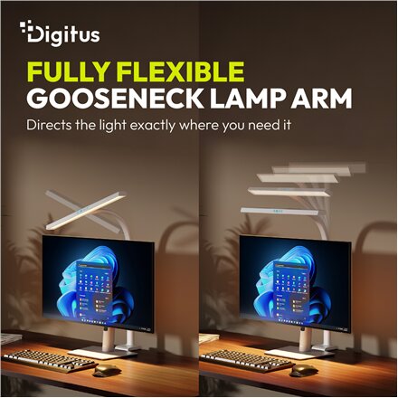 Digitus LED Desk Lamp, 50 cm, White , DA-90491 , 1025 lm , 7 W , 3000-6500 K , Warm to cold white light , LED lamp , 10 V