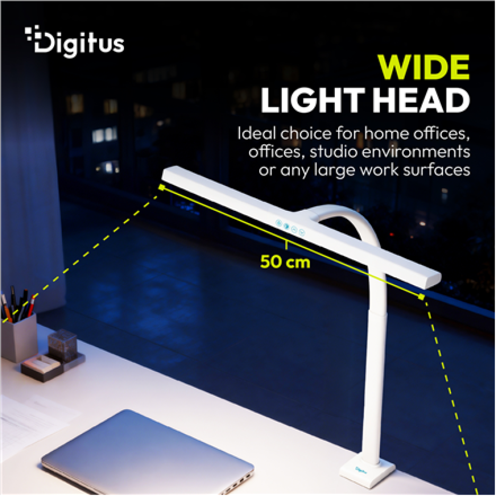 Digitus LED Desk Lamp, 50 cm, White , DA-90491 , 1025 lm , 7 W , 3000-6500 K , Warm to cold white light , LED lamp , 10 V