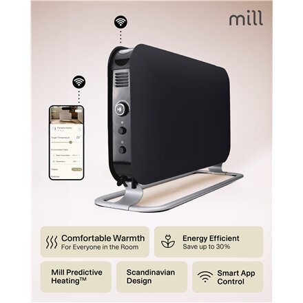 Mill CO1200WIFI3BLACK GEN3 Convection Heater, 1200W, Steel fronts, LED display, Black , Mill , Heater , CO1200WIFI3BLACK GEN3 , Convection Heater , 1200 W , Black