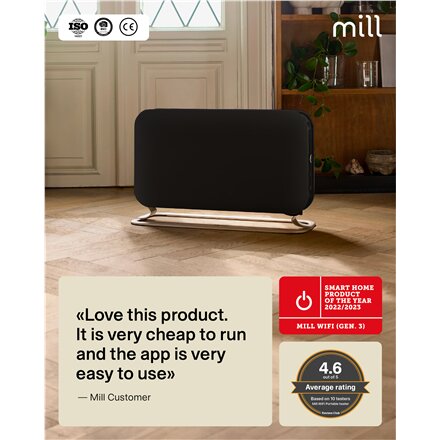 Mill CO1200WIFI3BLACK GEN3 Convection Heater, 1200W, Steel fronts, LED display, Black , Mill , Heater , CO1200WIFI3BLACK GEN3 , Convection Heater , 1200 W , Black