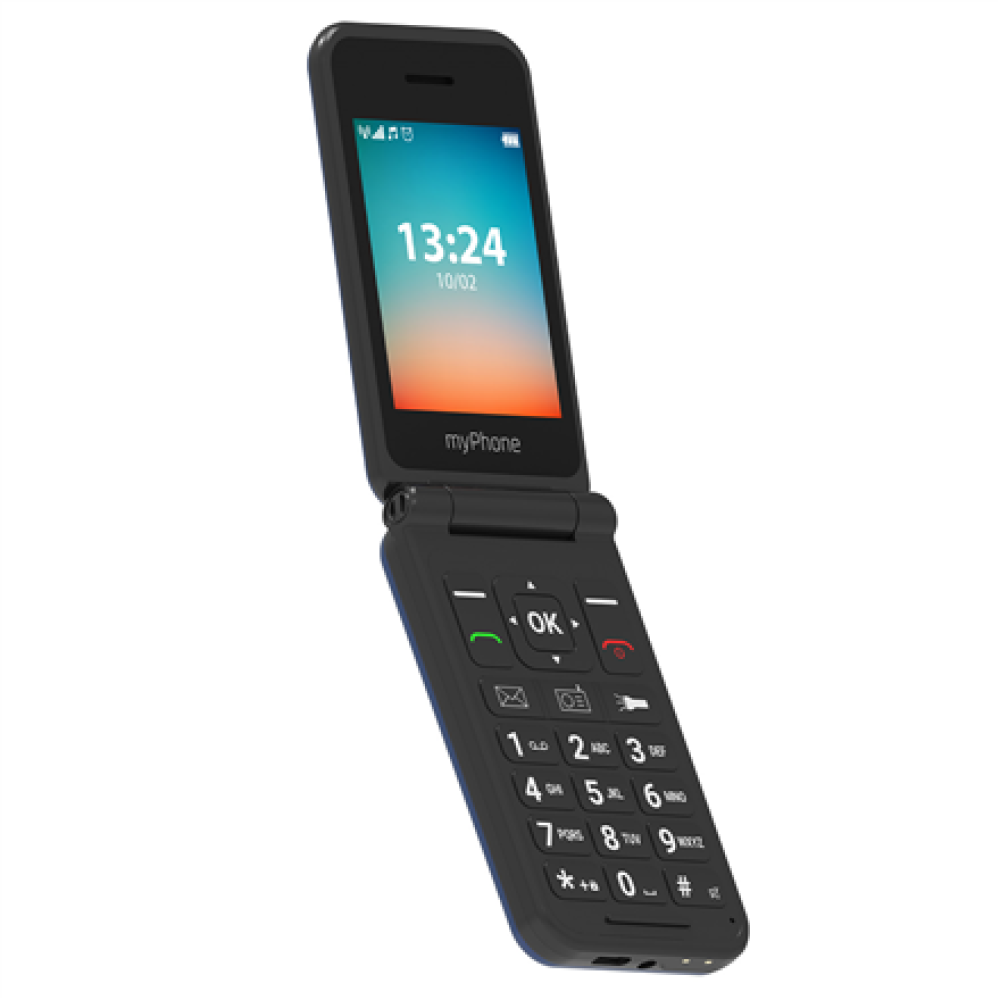 myPhone Flip , LTE , Black , 2.8 , TFT , 48 MB , 128 MB , 3G , Bluetooth , 2.1 , USB version Type-C , Built-in camera , Main camera resolution 1.3 MP , 1000 mAh
