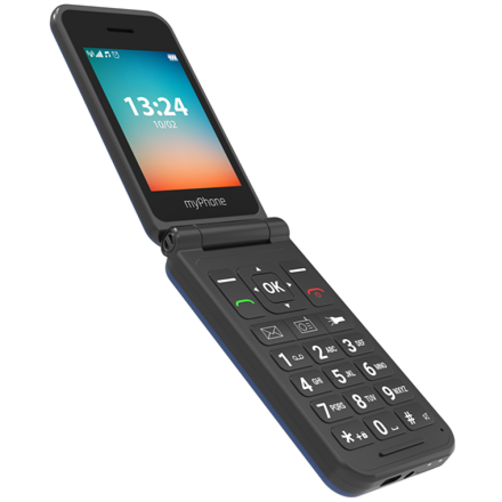 myPhone Flip , LTE , Black , 2.8 , TFT , 48 MB , 128 MB , 3G , Bluetooth , 2.1 , USB version Type-C , Built-in camera , Main camera resolution 1.3 MP , 1000 mAh