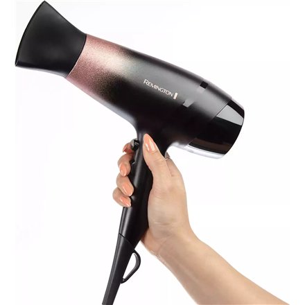 Remington Hair Dryer , D5305 Rose Shimmer , 2200 W , Number of temperature settings 3 , Ionic function , Diffuser nozzle , Black/Rose