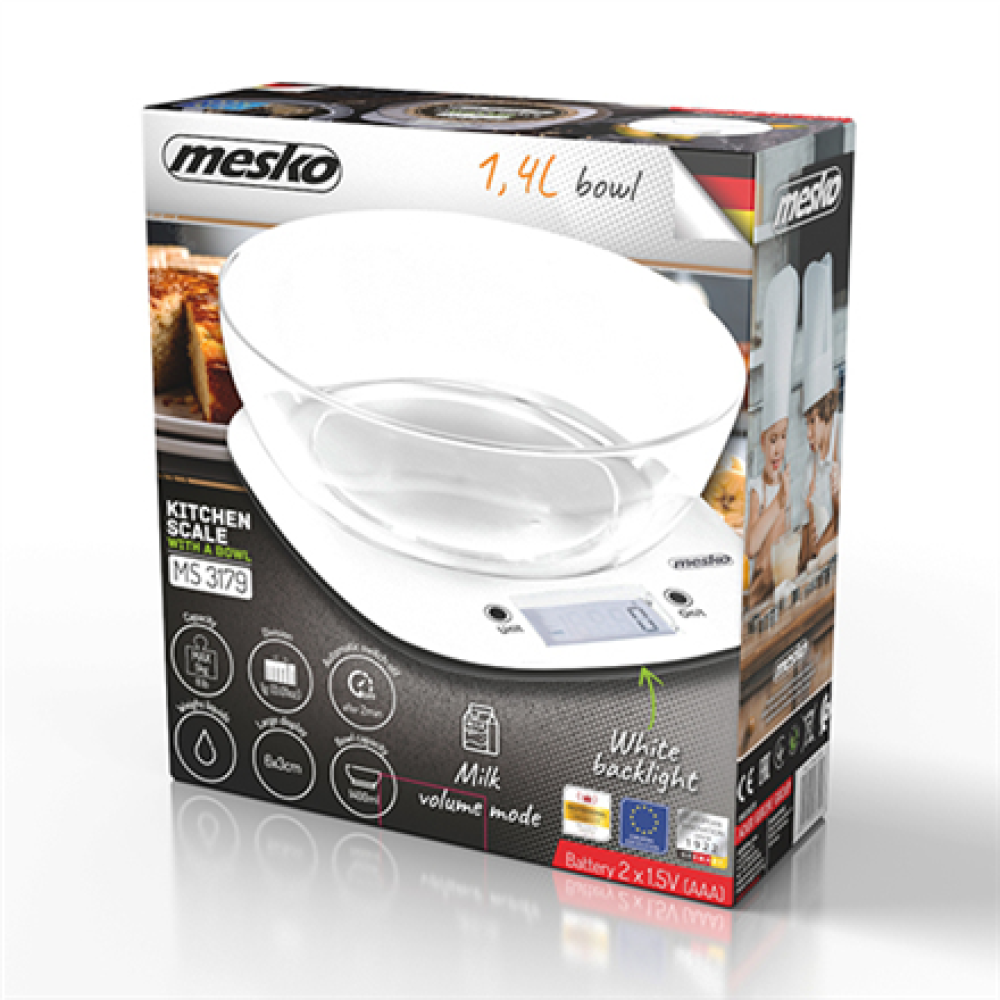Adler Kitchen Scale with a bowl , MS 3179w , Graduation 1 g , Display type LCD , White