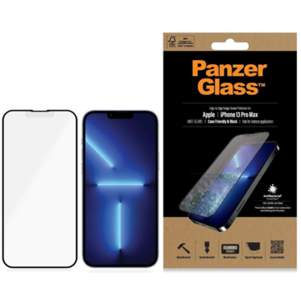 PanzerGlass Anti-Glare Screen Protector, Apple, iPhone 13 Pro Max, Glass, Black